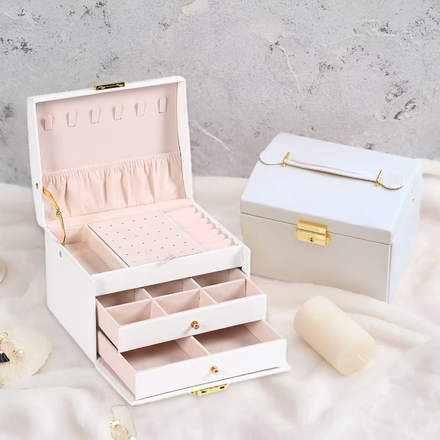 Large White Jewelry Box | Premium Leather Jewelry Organizer